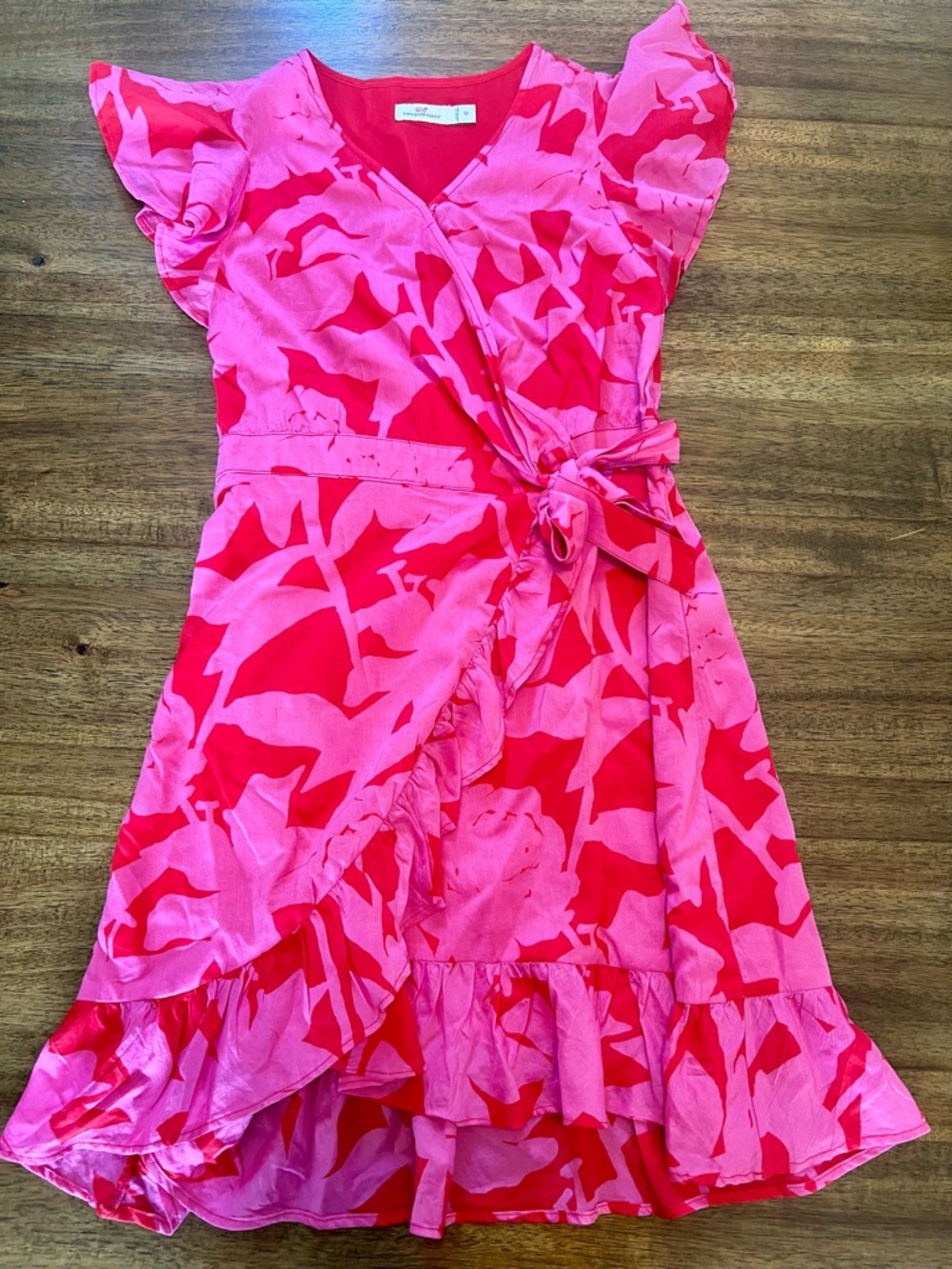 Girls' Vineyard Vines Pink & Red Wrap Dress with Ruffle Hem